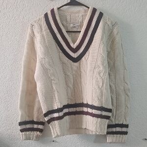 Vintage Pandora Cream, Bkue, Maroon V-Neck Sweater Sz Small